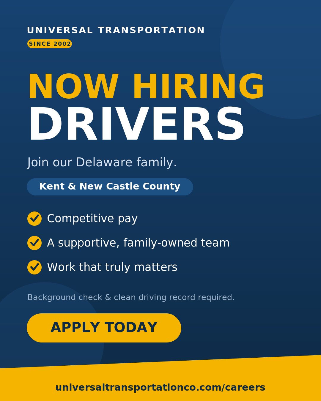 Universal Transportation recruitment flyer